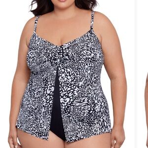 Swim Solutions Women’s Plus Size Printed Flyaway Fauxkini one Piece Size 18W
